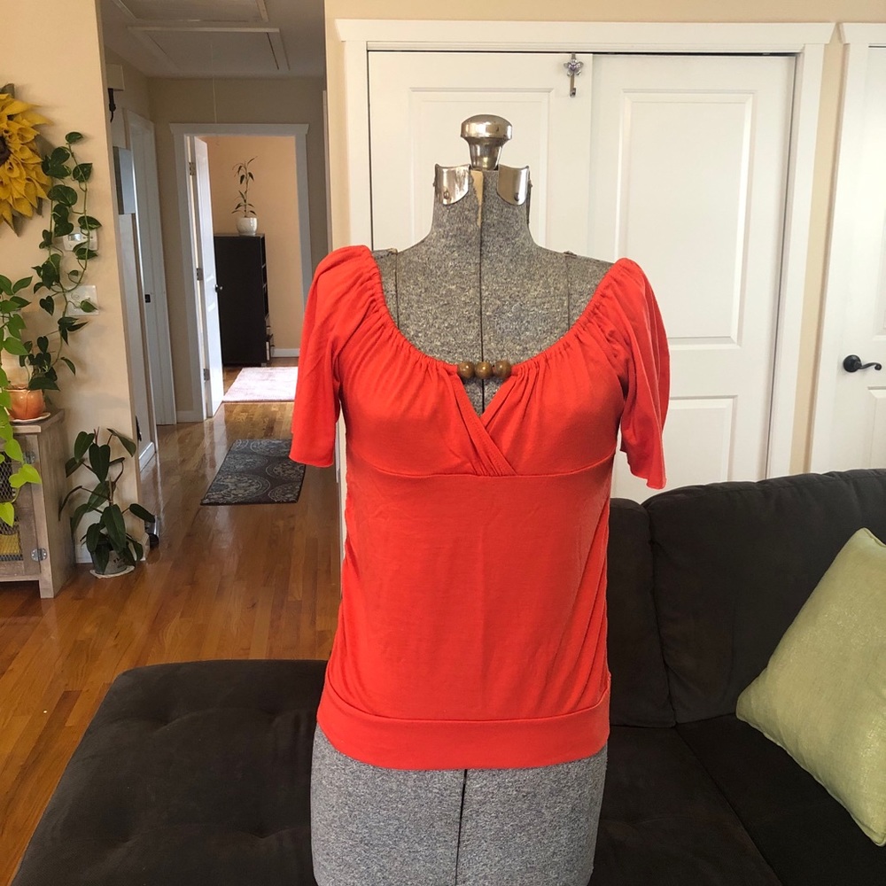Burnt Orange beaded short sleeve Blouse
